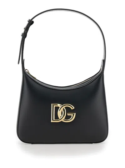 Dolce & Gabbana '3.5' Black Shoulder Bag With Logo Detail In Smooth Leather Woman