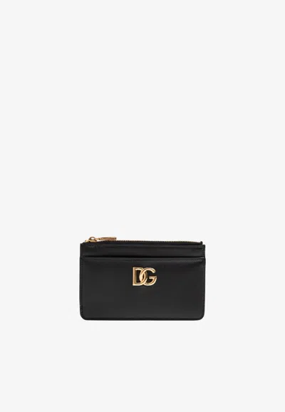 Dolce & Gabbana 3.5 Dg Logo Calfskin Cardholder In Black