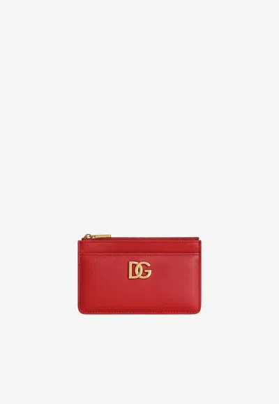 Dolce & Gabbana 3.5 Dg Logo Calfskin Cardholder In Red