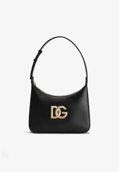 Dolce & Gabbana Women Black Golden Logo Mini Hobo Bag, Onesize Luxury Hobos For Women Darveys