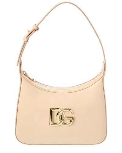 Dolce & Gabbana 3.5 Leather Hobo Bag In Beige