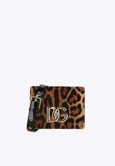 Dolce & Gabbana 3.5 Leopard Print Dg Logo Shoulder Bag In Brown