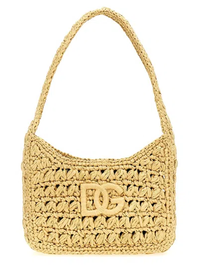 Dolce & Gabbana Logo Embroidered Crochet 3.5 Shoulder Bag In Beige