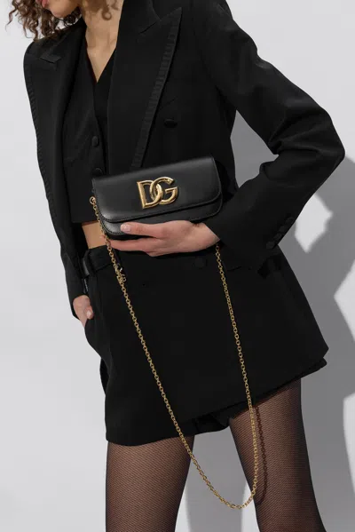 Dolce & Gabbana Crossbody Bag Calfskin Chain Strap In Black