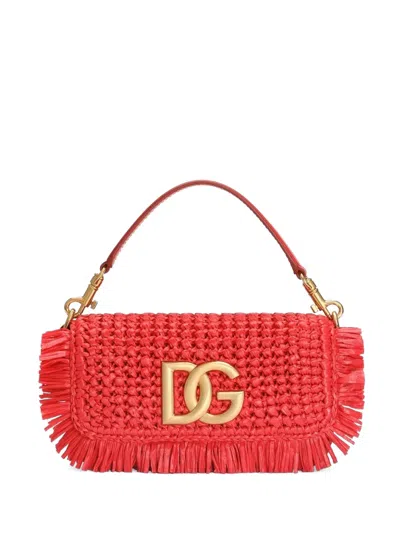 Dolce & Gabbana 3.5 Raffia Fringe Shoulder Bag In Red