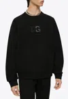 Dolce & Gabbana Crew Neck Cotton Blend Sweatshirt With Embossed Logo In Black
