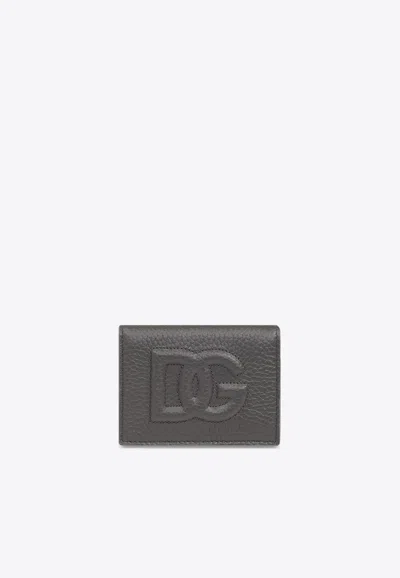 Dolce & Gabbana 3d-effect Logo Leather Cardholder In Gray