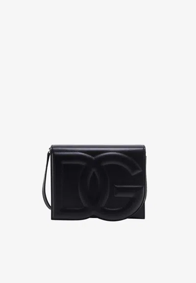 Dolce & Gabbana 3d-effect Logo Leather Crossbody Bag In Black