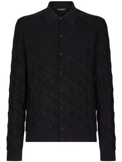 Dolce & Gabbana Intarsia-knit Logo Cardigan In Black