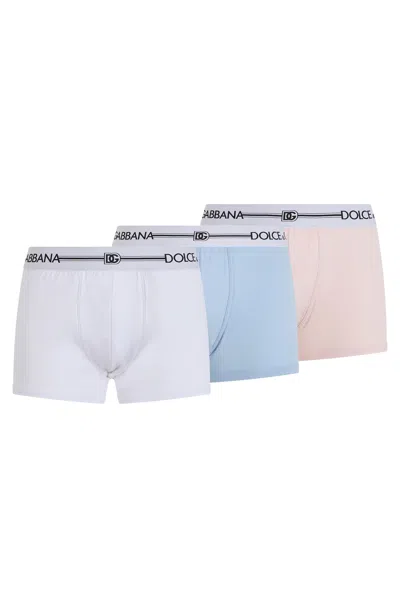 Dolce & Gabbana 3-pack Cotton Boxers With Contrast Elastic Waistband In Multicolor