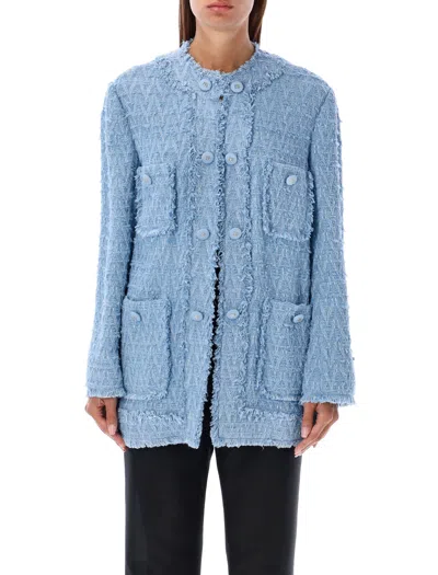 Dolce & Gabbana Light Blue Single-breasted Jacket With Logo Detail On Buttons In Cotton Blend Woman In Lillac Blue