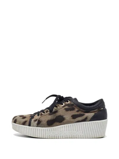 Pre-owned Dolce & Gabbana 40 Leopard-print Platform Sneakers In Neutral