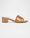 Dolce & Gabbana 40mm Cutout Dg Metallic Leather Mule Sandals In Gold