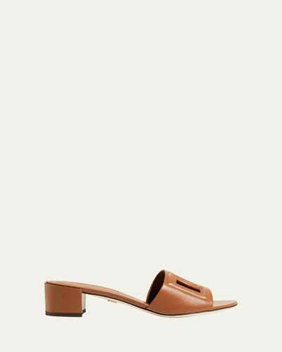 Dolce & Gabbana 40mm Dg Cutout Leather Slide In Brown