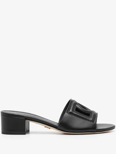 Dolce & Gabbana 40-mm Heel Kidskin Sandals With Debossed Insole And Leather Sole In Black