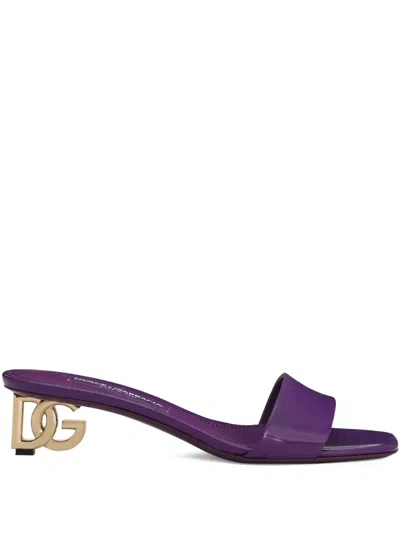 Dolce & Gabbana 40mm Logo-plaque Heeled Sandals In Purple