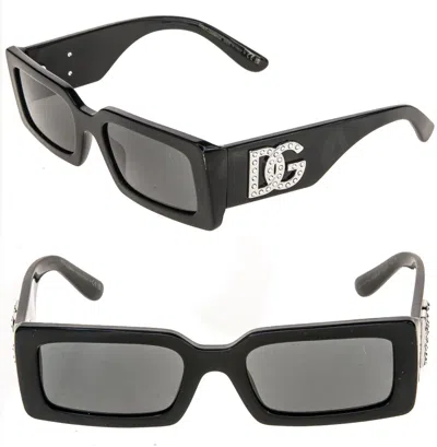 Pre-owned Dolce & Gabbana 4447 Black Crystal Geometric Logo Narrow Sunglass Dg4447b Unisex In Gray