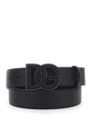 Dolce & Gabbana Black Belt With Buckle With Logo On The Front In Textured Leather In Black