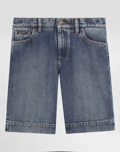 Dolce & Gabbana 5-pocket Denim Shorts With Dolce&gabbana Logo In Variante Abbinata
