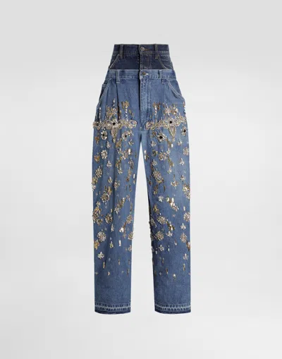 Dolce & Gabbana 5-pocket Embroidered Denim Jeans In Multi