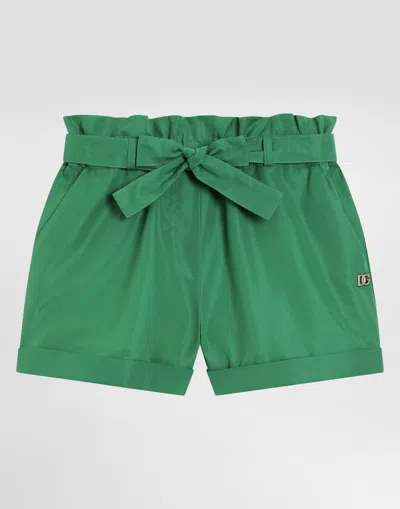 Dolce & Gabbana 5-pocket Poplin Shorts With Dg Logo In Green