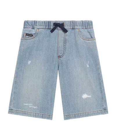 Dolce & Gabbana 5-pocket Ripped Denim Shorts In Blue