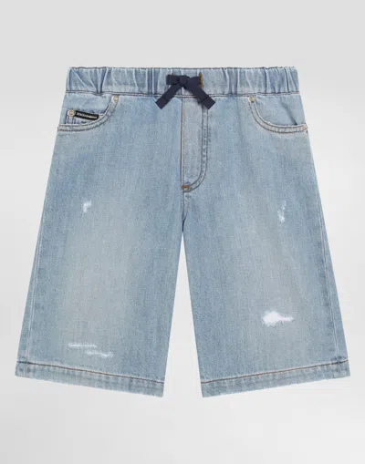 Dolce & Gabbana 5-pocket Ripped Denim Shorts In Multicolor