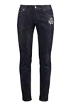 Dolce & Gabbana Skinny Stretch Cotton Jeans With Patch In Denim