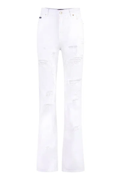 Dolce & Gabbana Distressed Straight-leg Jeans In White