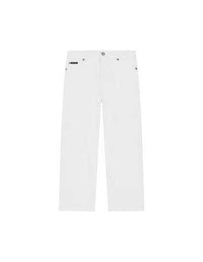 Dolce & Gabbana Kids' 5 Pocket White Denim Trousers With Tears