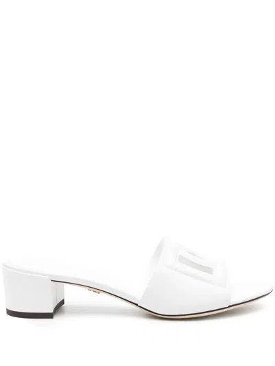 Dolce & Gabbana White Mules With Low Heel And Dg Millennials Detail In Smooth Leather