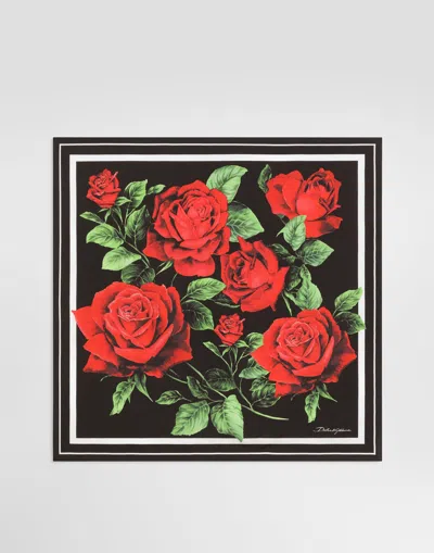 Dolce & Gabbana Foulard 50 X 50 En Twill De Soie À Imprimé Roses In Print