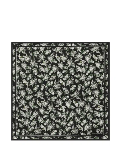 Dolce & Gabbana 50x50 Small Flower Bouquet-print Silk Twill Scarf In Black