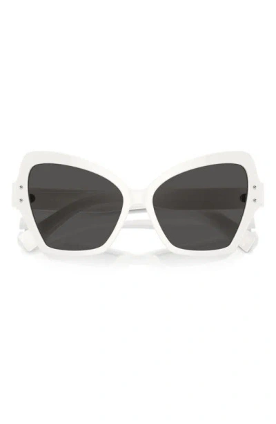 Dolce & Gabbana 56mm Butterfly Sunglasses In White