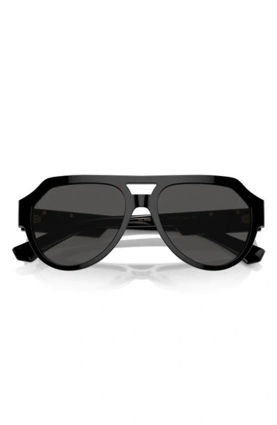 Dolce & Gabbana 56mm Square Aviator Polarized Sunglasses In Black