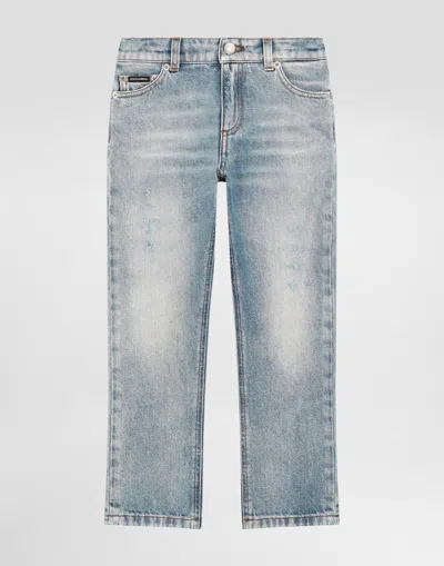 Dolce & Gabbana Kids' Pantaloni 5 Tasche In Denim Lavaggio Sale&pepe In Blue