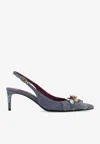 Dolce & Gabbana 60 Crystal-embellished Patchwork Denim Pumps In Denim