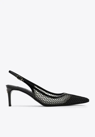 DOLCE & GABBANA 60 LEATHER AND MESH SLINGBACK PUMPS