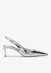 Dolce & Gabbana 60 Mirrored Leather Slingback Pumps In Silver