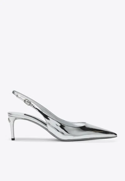 Dolce & Gabbana 60 Mirrored Calfskin Slingback Pumps In Silver