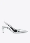 Dolce & Gabbana 60 Mirrored Leather Slingback Pumps In Silver