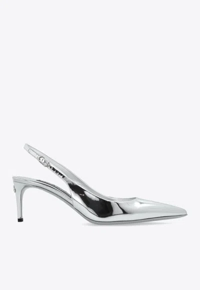 DOLCE & GABBANA 60 MIRRORED LEATHER SLINGBACK PUMPS