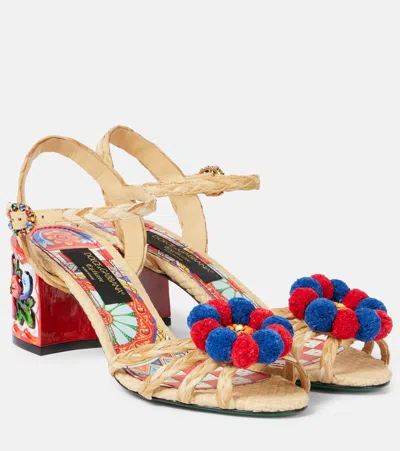 Dolce & Gabbana Verzierte Sandalen 60 Aus Raffiabast In Multi