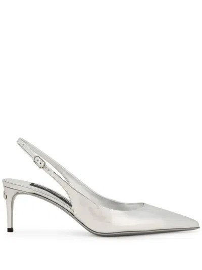 Dolce & Gabbana 60 Mirrored Leather Slingback Pumps In Silver
