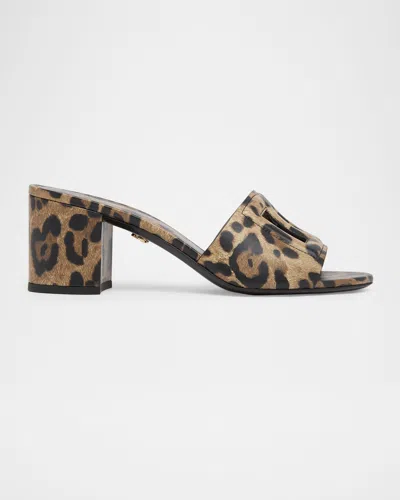 Dolce & Gabbana 60mm Dg Cutout Leopard-printed Leather Slide Sandals In Multi