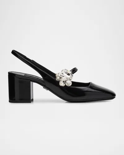 Dolce & Gabbana 60mm Embellished Polished Leather Slingback Pumps In Black