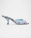 Dolce & Gabbana Keira Satin Mules With Little Roses Print In Blue