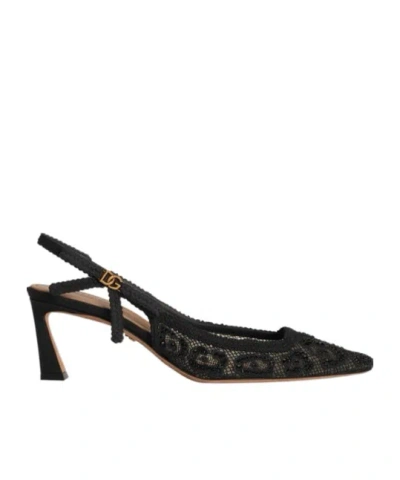 Dolce & Gabbana Leopard-design Lace Slingbacks With Fusible Rhinestones In Black