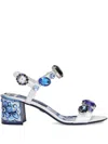 Dolce & Gabbana Patent Leather Sandals With Embroidery And Painted Heel In Blue