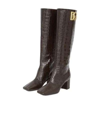 Dolce & Gabbana 60mm Logo-plaque Leather Boots In Black